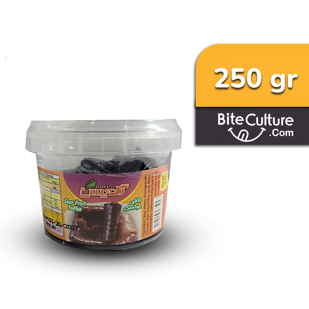 Goldis-Sour Fruit Toffee-Tashrifat 250 Gr-Lavashak