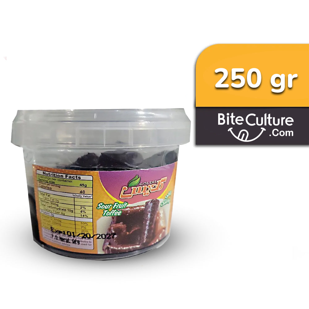 Goldis-Sour Fruit Toffee-Tashrifat 250 Gr-Lavashak