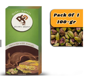 Dubai Kunafa-Chocolate Pistachio with Kunafa 3.5 0z 100 gr- Pack Of 1