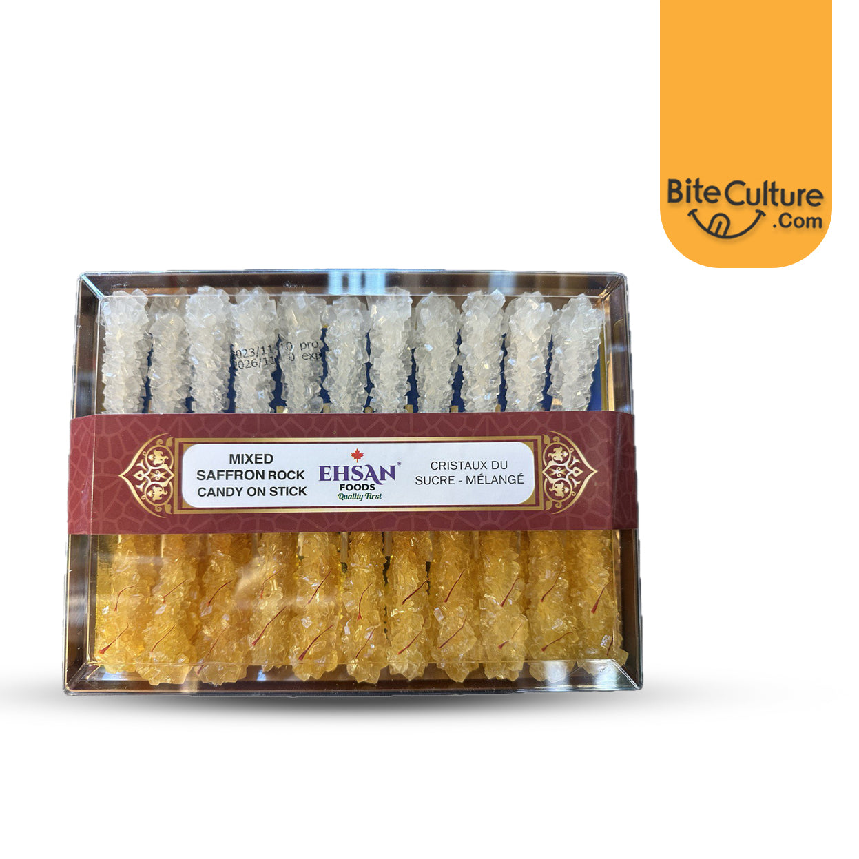 Nabat Ehsan Rock Candy on a Stick-Assorted Mix Saffron ; White 500 Gr